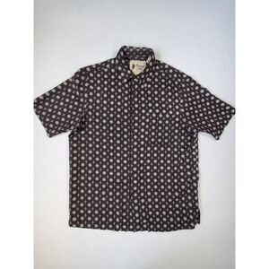 Vintage Silk Button Up Shirt M Brown Geometric Short Sleeve Casual